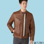 Men’s Adam Racer Leather Jacket With Multi Stripe - Image 3