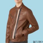 Adam Leather Jacket with Multi Stripe Detail