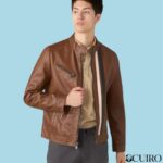Men’s Adam Racer Leather Jacket With Multi Stripe - Image 2