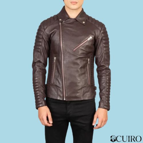 Armand Maroon Leather Biker Jacket