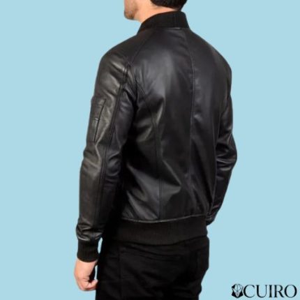 Bomia Ma-1 Leather Bomber Jacket Black