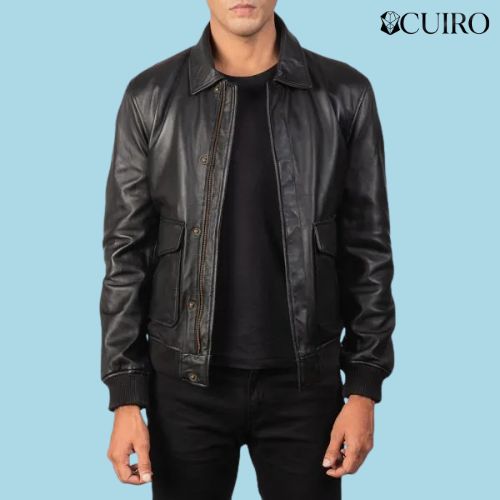 Coffmen Black A2 Leather Bomber Jacket