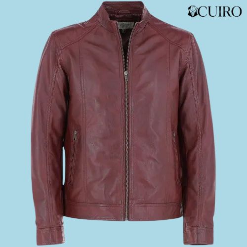 Leather Biker Jacket Burgundy Hard Knott