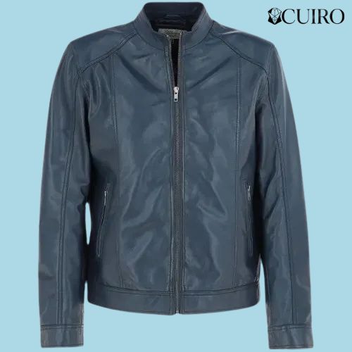 Leather Biker Jacket Navy Hard Knott