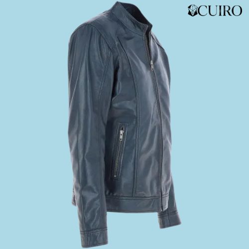 Leather Biker Jacket Navy Hard Knott