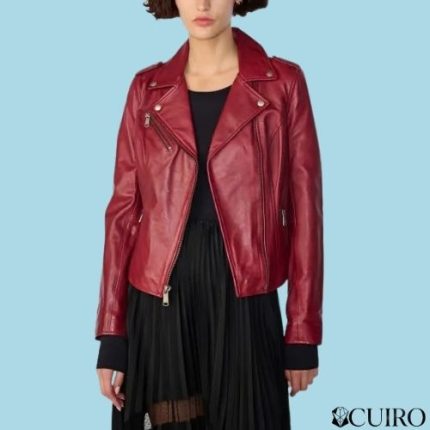 Madeline Asymmetrical Red Leather Jacket