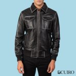Men’s Aaron Black Leather Bomber Jacket