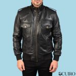 Men’s Agent Shadow Black Leather Bomber Jacket