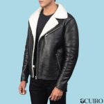 Men’s Alberto White Shearling Black Leather Jacket