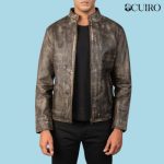 Men’s Alex Distressed Brown Leather Biker Jacket
