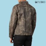 Men’s Alex Distressed Brown Leather Biker Jacket