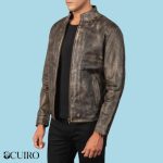 Men’s Alex Distressed Brown Leather Biker Jacket
