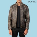 Men’s Alex Distressed Brown Leather Biker Jacket