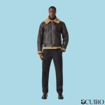 Men’s Aviator Shearling Wilder Jacket Black Sandstone