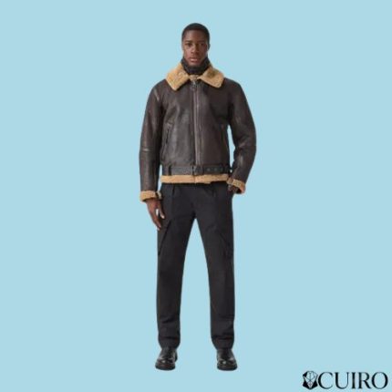 Men’s Aviator Shearling Wilder Jacket Black Sandstone