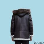 Men’s B3 Bomber Jacket Hooded Leather Jacket Shearling Brown Coat - Image 2