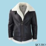 Men's Black Aviator Leather Hooded Jacket