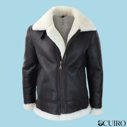 Men's Black Aviator Leather Hooded Jacket