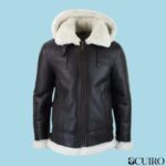Men’s Leather Hood Black Jacket Aviator Flying Pilot - Image 4