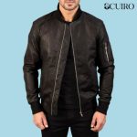 Men’s Bomia Ma-1 Black Leather Bomber Jacket