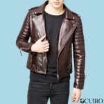 Men’s Brown Quilted Genuine Lambskin Leather Biker Jacket