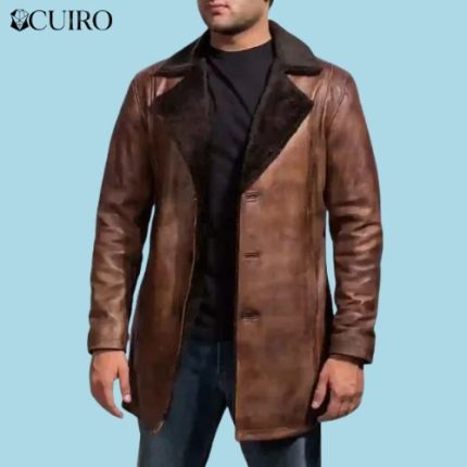 Men’s Cinnamon Brown Leather Fur Coat