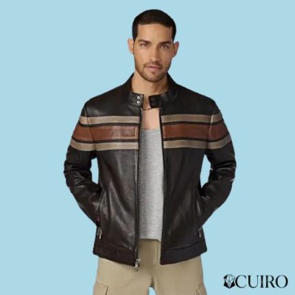 Men’s Dale Retro Striped Black Leather Jacket