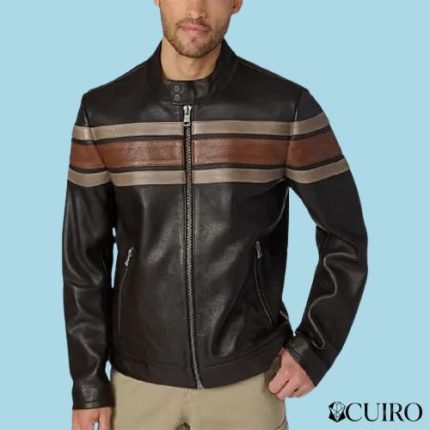Men’s Dale Retro Striped Black Leather Jacket