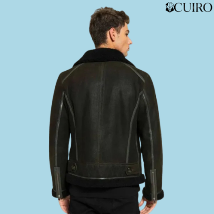 Men’s Dark Brown Sheepskin Aviator Shearling Leather Jacket