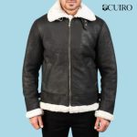 Men’s Francis B-3 Distressed Black Leather Bomber Jacket