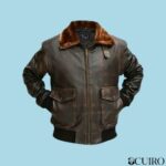 Men's G1 Aviator A2 Brown Leather Bomber Jacket with Fur Collar