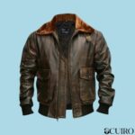 Men's G1 Aviator A2 Brown Leather Bomber Jacket with Fur Collar - Image 4