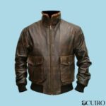 Men's G1 Aviator A2 Brown Leather Bomber Jacket with Fur Collar - Image 3