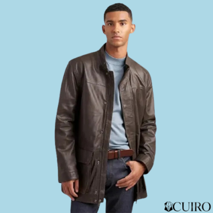 Men’s Genuine Brown Leather Car Coat