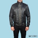 Men’s Glen Street Black Leather Bomber Jacket