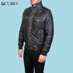Men’s Glen Street Black Leather Bomber Jacket - Image 4