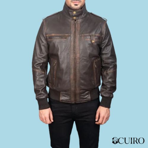 Men’s Glen Street Brown Leather Bomber Jacket Men’s Glen Street Brown Leather Bomber Jacket