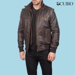 Men’s Glen Street Brown Leather Bomber Jacket