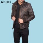 Men’s Glen Street Brown Leather Bomber Jacket