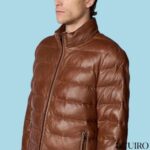 Men's Glenn Distressed Brown Leather Puffer Jacket - Image 4