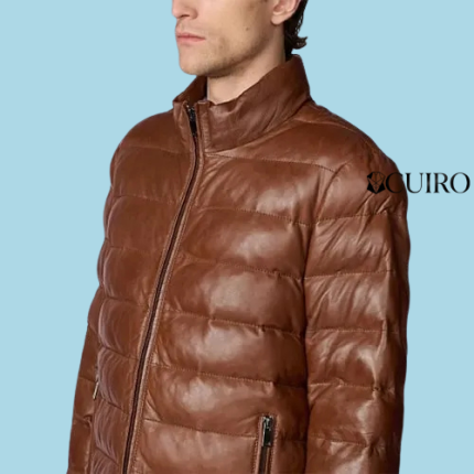 Men’s Glenn Distressed Leather Brown Puffer Jacket