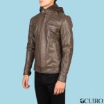 Men’s Hector Brown Hooded Leather Biker Jacket