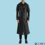 Men’s Huntsman Black Hooded Leather Trench Coat