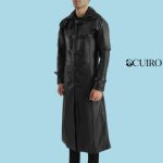 Men’s Huntsman Black Hooded Leather Trench Coat