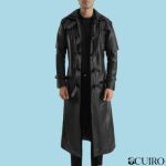 Men’s Huntsman Black Hooded Leather Trench Coat