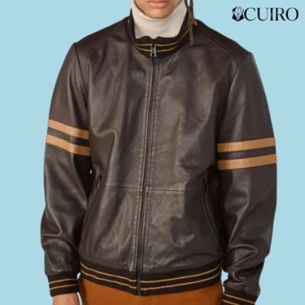 Men’s Jacob Track Brown Bomber Jacket With Stripe