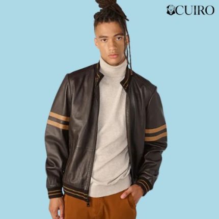 Men’s Jacob Track Brown Bomber Jacket With Stripe