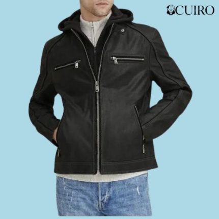 Men’s Jason Vintage Hooded Racer Leather Jacket