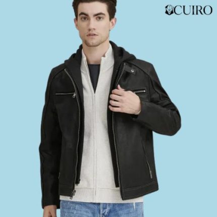 Men’s Jason Vintage Hooded Racer Leather Jacket