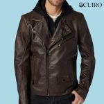 Men’s Jaxson Brown Hooded Moto Leather Jacket